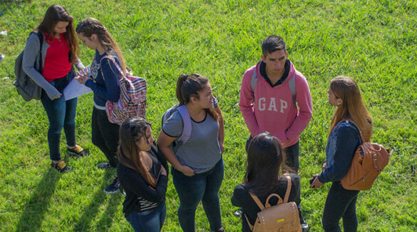 estudiantes de pie en el campus de la facultad