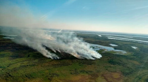 Toma aérea de la quema de las islas del Delta