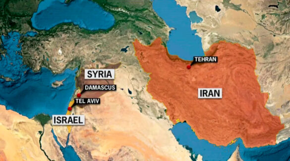 Mapa de Siria e Irán.