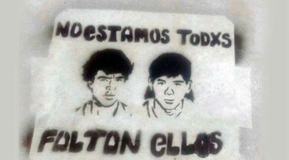 Stencil que muestra a los dos jóvenes desaparecidos en democracia en Paraná.