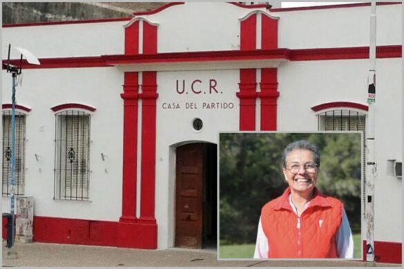 Frente de la Casa del Partido UCR con una foto sobreimpresa de Alicia Oviedo