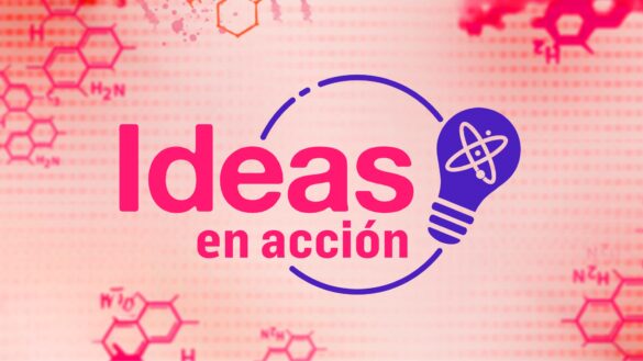 Logo de Ideas en Acción, con una lamparita y un electrón.
